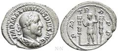 Roman Imperial Coins MAXIMINUS THRAX (235-238). Denarius. Rome. Obv: IMP MAXIMINVS PIVS AVG. Laureate, draped and cuirassed bust right. Rev: P M TR P P P. Maximinus standing left, raising hand and hol