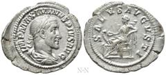Roman Imperial Coins MAXIMINUS THRAX (235-238). Denarius. Rome. Obv: IMP MAXIMINVS PIVS AVG. Laureate, draped and cuirassed bust right. Rev: SALVS AVGVSTI. Salus seated left on throne, feeding serpent
