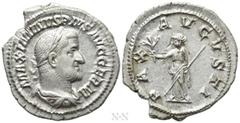 Roman Imperial Coins MAXIMINUS THRAX (235-238). Denarius. Rome. Obv: MAXIMINVS PIVS AVG GERM. Laureate, draped and cuirassed bust right. Rev: PAX AVGVSTI. Pax standing left, holding branch and sceptre