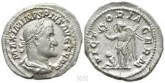 Roman Imperial Coins MAXIMINUS THRAX (235-238). Denarius. Rome. Obv: MAXIMINVS PIVS AVG GERM. Laureate, draped and cuirassed bust right. Rev: VICTORIA GERM. Victory standing left with wreath and palm 