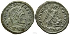 Roman Imperial Coins CRISPUS (Caesar, 316-326). Follis. Sirmium. Obv: FL IVL CRISPVS NOB CAES. Laureate head right. Rev: ALAMANNIA DEVICTA / •SIRM•. Victory advancing right, holding trophy and palm fr
