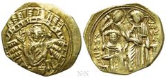 Byzantine Coins MICHAEL VIII PALAEOLOGUS (1261-1282). GOLD Hyperpyron. Constantinople. Obv: Bust of the Virgin orans within city walls with six groups of towers; sigla: K(?) | M. Rev: Michael kneeling