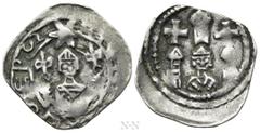 Medieval Coins AUSTRIA. Pettau. Eberhard II (1200-1246). Pfennig. Obv: Facing bust of bishop, holding lis in each hand; six-pointed star above. Rev: Facing bust of bishop between two towers; above, tu