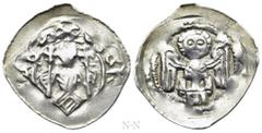 Medieval Coins AUSTRIA. Salzburg. Eberhard II (1200-1246). Pfennig. Obv: Bishop seated facing, holding cross-tipped sceptre in each hand. Rev: Bust of angel facing above tower. CNA Ca21. Condition: Go
