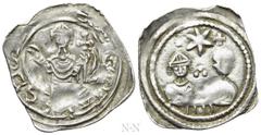 Medieval Coins AUSTRIA. Salzburg. Time of Eberhard II (1200-1246) or Leopold VI (1198-1230). Pfennig. Rann. Obv: Bishop standing facing, raising hand in benediction and holding cross. Rev: Two busts f