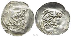 Medieval Coins HOLY ROMAN EMPIRE. Leopold VI (1210-1230). Pfennig. Gutenwert. Obv: Duke seated facing, holding lis-tipped sceptre. Rev: Forepart of lion and bust of duke facing; above, star between tw