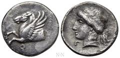 Greek Coins CORINTHIA. Corinth. Hemidrachm (Circa 350-300 BC). Obv: Forepart of Pegasus left; koppa below. Rev: Head of Aphrodite left; Γ to lower left. BCD Corinth 183-4; HGC 5, 1878. Condition: Very