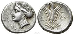 Greek Coins PAPHLAGONIA. Sinope. Hemidrachm (Circa 330-250 BC). Obv: Head of nymph left, with hair in sakkos. Rev: ΣΙ - ΝΩ. Eagle facing, head left, wings displayed; monogram to right. SNG BM Black Se