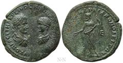 Roman Provincial Coins MOESIA INFERIOR. Marcianopolis. Macrinus, with Diadumenian (217-218). Ae. Pentassarion. Obv: AY K OΠEΛ CEV MAKPEINOC K M OΠEΛ ANTΩNEINOC. Laureate, draped and cuirassed bust Mac