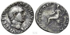 Roman Imperial Coins VITELLIUS (69). Denarius. Rome. Obv: A VITELLIVS GERMANICVS IMP. Bare head right. Rev: CONCORDIA PR. Concordia seated left, holding patera and cornucopia. RIC 66. Condition: Fine.