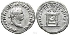 Roman Imperial Coins TITUS (79-81). Denarius. Rome. Obv: IMP TITVS CAES VESPASIAN AVG P M. Laureate head right. Rev: TR P IX IMP XV COS VIII P P. Draped semicircular pulvinar, decorated with three cre