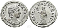 Roman Imperial Coins JULIA MAMAEA (Augusta, 222-235). Denarius. Rome. Obv: IVLIA MAMAEA AVG. Draped bust right, wearing stephane. Rev: FELICITAS PVBLICA. Felicitas standing facing, head left, holding 