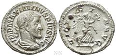 Roman Imperial Coins MAXIMINUS THRAX (235-238). Denarius. Rome. Obv: IMP MAXIMINVS PIVS AVG. Laureate, draped and cuirassed bust right. Rev: VICTORIA AVG. Victory advancing right, holding palm branch 