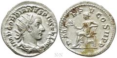 Roman Imperial Coins GORDIAN III (238-244). Antoninianus. Rome. Obv: IMP GORDIANVS PIVS FEL AVG. Radiate, draped and cuirassed bust right. Rev: P M TR P V COS II P P. Apollo seated left on throne, hol