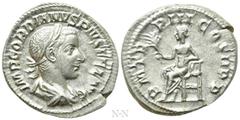 Roman Imperial Coins GORDIAN III (238-244). Denarius. Rome. Obv: IMP GORDIANVS PIVS FEL AVG. Laureate, draped and cuirassed bust right. Rev: P M TR P III COS II P P. Apollo seated left on throne, hold