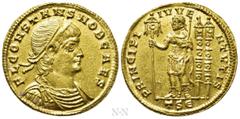 Roman Imperial Coins CONSTANS (Caesar, 333-337). GOLD Solidus. Thessalonica. Obv: FL CONSTANS NOB CAES. Diademed, draped and cuirassed bust right. Rev: PRINCIPI IVVENTVTIS / TSЄ. Constans standing lef