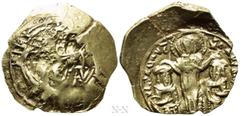 Byzantine Coins ANDRONICUS II with ANDRONICUS III (1282-1328). GOLD Hyperpyron. Constantinople. Obv: Bust of the Virgin orans within city walls with four groups of towers. Rev: IC - XC. Andronicus II 