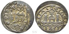 Medieval Coins GERMANY. Köln. Philipp von Heinsberg (1167-1191). Pfennig. Obv: HITARC EPISCOP. Archbishop seated facing, holding crozier and flag. Rev: EIACOTONIA PAICIIAI. Church view. Hävernick 549e