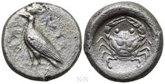 Greek Coins SICILY. Akragas. Didrachm (Circa 485-480/78 BC). Obv: AKPACAΣ. Sea eagle standing left. Rev: Crab, with carapace in the form of a human face, within incuse circle. Westermark, Coinage, Per