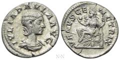 Roman Imperial Coins JULIA PAULA (Augusta, 219-220). Denarius. Rome. Obv: IVLIA PAVLA AVG. Draped bust right. Rev: VENVS GENETRIX. Venus seated left on throne, holding apple and sceptre. RIC 222 (Elag