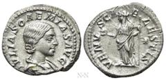 Roman Imperial Coins JULIA SOEMIAS (Augusta, 218-222). Denarius. Rome. Obv: IVLIA SOAEMIAS AVG. Draped bust right. Rev: VENVS CAELESTIS. Venus standing facing, head left, holding apple and sceptre; st