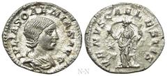 Roman Imperial Coins JULIA SOEMIAS (Augusta, 218-222). Denarius. Rome. Obv: IVLIA SOAEMIAS AVG. Draped bust right. Rev: VENVS CAELESTIS. Venus standing facing, head left, holding apple and sceptre; st