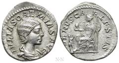 Roman Imperial Coins JULIA SOEMIAS (Augusta, 218-222). Denarius. Rome. Obv: IVLIA SOAEMIAS AVG. Draped bust right. Rev: VENVS CAELESTIS. Venus seated left, holding apple and sceptre; at left, child re