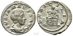 Roman Imperial Coins JULIA MAESA (Augusta, 218-224/5). Denarius. Rome. Obv: IVLIA MAESA AVG. Draped bust right. Rev: PVDICITIA. Pudicitia seated left on throne, drawing veil from face and holding scep
