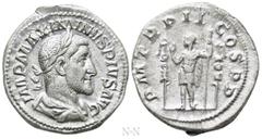 Roman Imperial Coins MAXIMINUS THRAX (235-238). Denarius. Rome. Obv: IMP MAXIMINVS PIVS AVG. Laureate, draped and cuirassed bust right. Rev: P M TR P II COS P P. Emperor standing left with spear, flan