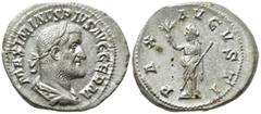 Roman Imperial Coins MAXIMINUS THRAX (235-238). Denarius. Rome. Obv: MAXIMINVS PIVS AVG GERM. Laureate, draped and cuirassed bust right. Rev: PAX AVGVSTI. Pax standing left, holding branch and sceptre