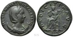 Roman Imperial Coins HERENNIA ETRUSCILLA (Augusta, 249-251). Dupondius. Rome. Obv: HERENNIA ETRVSCILLA AVG. Draped bust right, wearing stephane and set upon crescent. Rev: PVDICITIA AVG / S C. Pudicit