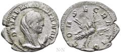 Roman Imperial Coins DIVA MARINIANA (Died before 253). Antoninianus. Rome. Obv: DIVAE MARINIANAE. Veiled and draped bust right, set upon crescent. Rev: CONSECRATIO. Mariniana, raising hand and holding