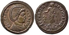 Roman Imperial Coins HELENA (Augusta, 324-328/30). Follis. Treveri. Obv: FL HELENA AVGVSTA. Diademed and draped bust right. Rev: SECVRITAS REIPVBLICE / PTRE. Securitas standing left, holding branch an