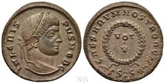 Roman Imperial Coins CRISPUS (Caesar, 316-326). Follis. Siscia. Obv: IVL CRISPVS NOB C. Laureate head right. Rev: CAESARVM NOSTRORVM / ΓSIS (star). VOT / V in two lines within wreath. RIC 161. Conditi