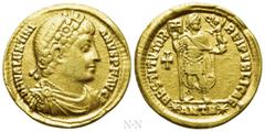 Roman Imperial Coins VALENTINIAN I (364-375). GOLD Solidus. Antioch. Obv: D N VALENTINIANVS P F AVG. Rosette-diademed, draped and cuirassed bust right. Rev: RESTITVTOR REIPVBLICAE / (star) ANTH (star)
