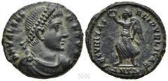 Roman Imperial Coins VALENS (364-378). Ae. Antioch. Obv: D N VALENS P F AVG. Pearl-diademed, draped and cuirassed bust right. Rev: SECVRITAS REI PVBLICAE / ANTΔ. Victory advancing left, holding palm a