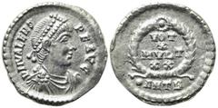 Roman Imperial Coins VALENS (364-378). Siliqua. Antioch. Obv: D N VALENS P F AVG. Pearl-diademed, draped and cuirassed bust right. Rev: VOT / X / MVLT / XX / •ANTB. Legend in four lines within wreath.
