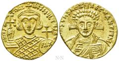 Byzantine Coins JUSTINIAN II (Second reign, 705-711). GOLD Solidus. Constantinople. Obv: δ N IҺS CҺS RЄX RЄGNANTIЧM. Facing bust of Christ Pantokrator, with cross behind head, raising hand in benedict