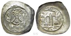 Medieval Coins FRANCE. Alsace. Anonymous. Pfennig (Circa 1250-1300). Obv: Bust of bishop facing, raising hand in benediction and holding crozier. Rev: Two angel standing facing each other and holding 