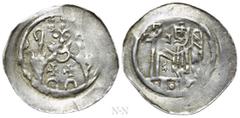 Medieval Coins FRANCE. Alsace. Anonymous. Pfennig (Circa 12th-13th century). Obv: Facing bust of bishop, holding crozier and book. Rev: Angel standing left, holding long cross; star to inner left. Nes