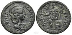 Roman Provincial Coins PISIDIA. Baris. Julia Mamaea (Augusta, 222-235). Ae. Obv: ΙΟΥΛΙΑ ΜΑΜЄΑ ϹЄ. Draped bust right. Rev: ΒΑΡΗΝΩΝ. Zeus seated left on throne, holding thunderbolt and sceptre. RPC VI o