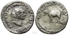 Roman Imperial Coins TITUS (79-81). Denarius. Rome. Obv: IMP TITVS CAES VESPASIAN AVG P M. Laureate head right. Rev: TR P IX IMP XV COS VIII P P. Elephant advancing left. RIC² 115. Condition: Fine, he