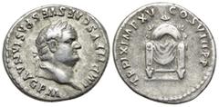 Roman Imperial Coins TITUS (79-81). Denarius. Rome. Obv: IMP TITVS CAES VESPASIAN AVG P M. Laureate head right. Rev: TR P IX IMP XV COS VIII P P. Draped semicircular pulvinar, decorated with three cre