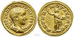 Roman Imperial Coins GORDIAN III (238-244). GOLD Aureus. Rome. Obv: IMP GORDIANVS PIVS FEL AVG. Laureate, draped and cuirassed bust right. Rev: AETERNITATI AVG. Sol standing facing, head left, holding