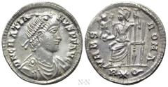 Roman Imperial Coins GRATIAN (367-383). Siliqua. Rome. Obv: D N GRATIANVS P F AVG. Pearl-diademed, draped and cuirassed bust right. Rev: VRBS ROMA / R (star) Q. Roma seated left on throne, holding Vic