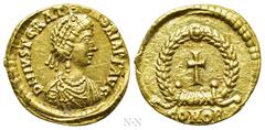 Roman Imperial Coins JUSTA GRATA HONORIA (Augusta, 426-450). GOLD Tremissis. Rome or Ravenna. Obv: D N IVST GRAT HONORIA P F AVG. Diademed and draped bust right, wearing earring and necklace. Rev: COM