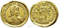 Migration Period VISIGOTHS. Pseudo-imperial coinage. GOLD Solidus. Imitating Valentinian III (425-455). Uncertain mint (in Gaul?). Obv: D N PLA VALENTINIANVS P F AVG. Rosette-diademed, draped and cuir