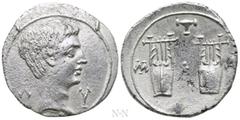 Roman Provincial Coins LYCIA. Lycian League. Augustus (27 BC-14 AD). Drachm. Masicytes. Obv: Λ - V. Bare head right. Rev: M - A. Two lyres; plectrum above. RPC I 3309c; Troxell 119. Condition: Very fi