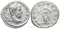 Roman Imperial Coins GETA (209-211). Denarius. Rome. Obv: P SEPT GETA PIVS AVG BRIT. Laureate and bearded head right. Rev: VICTORIAE BRIT. Victory standing left with wreath and palm branch. RIC 92. Th