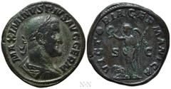 Roman Imperial Coins MAXIMINUS THRAX (235-238). Sestertius. Rome. Obv: MAXIMINVS PIVS AVG GERM. Laureate, draped and cuirassed bust right. Rev: VICTORIA GERMANICA / S - C. Victory standing left, holdi